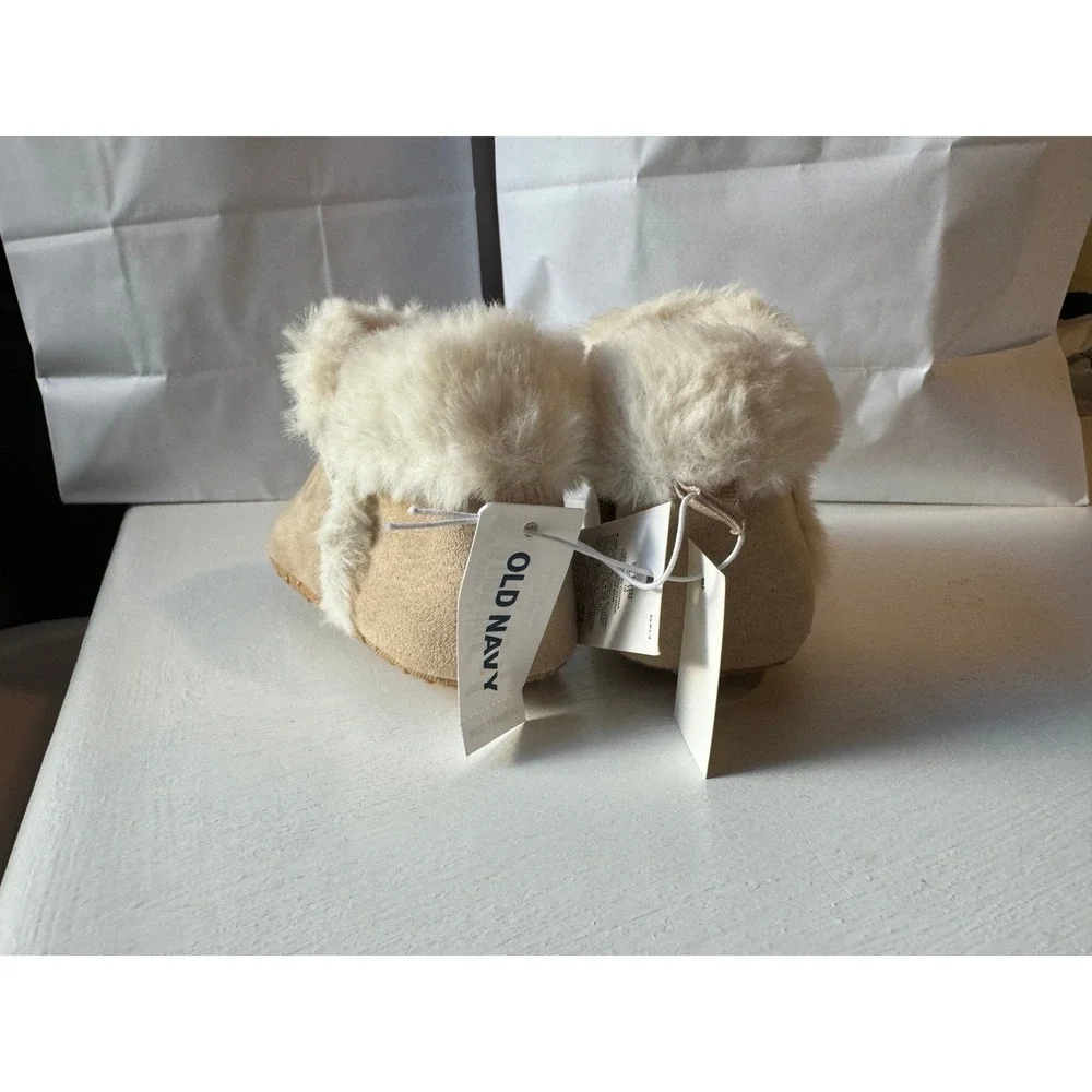 Faux-Suede Fold-over Faux Fur Booties for babies
